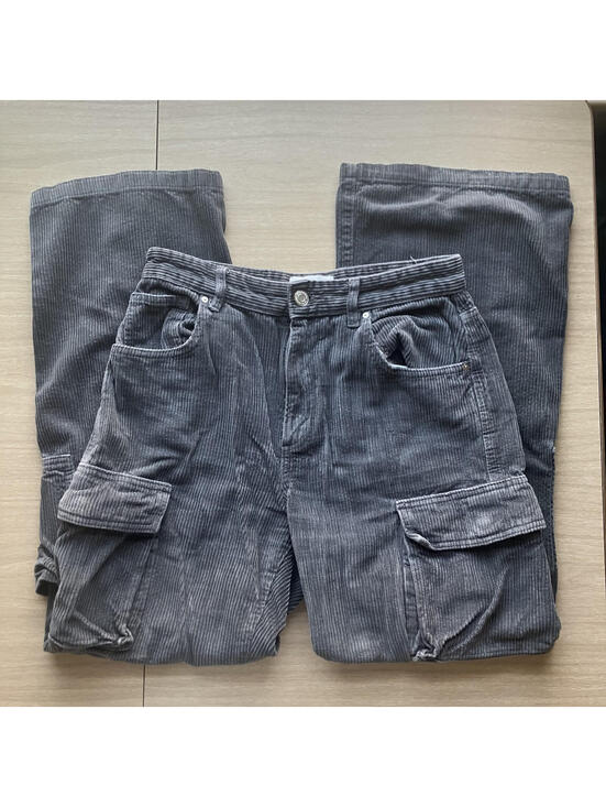 Cotton On Pants - Corduroy Cargo Pants Y2K Grunge Skater High Rise Wide Leg Blue Grey Women’s 4